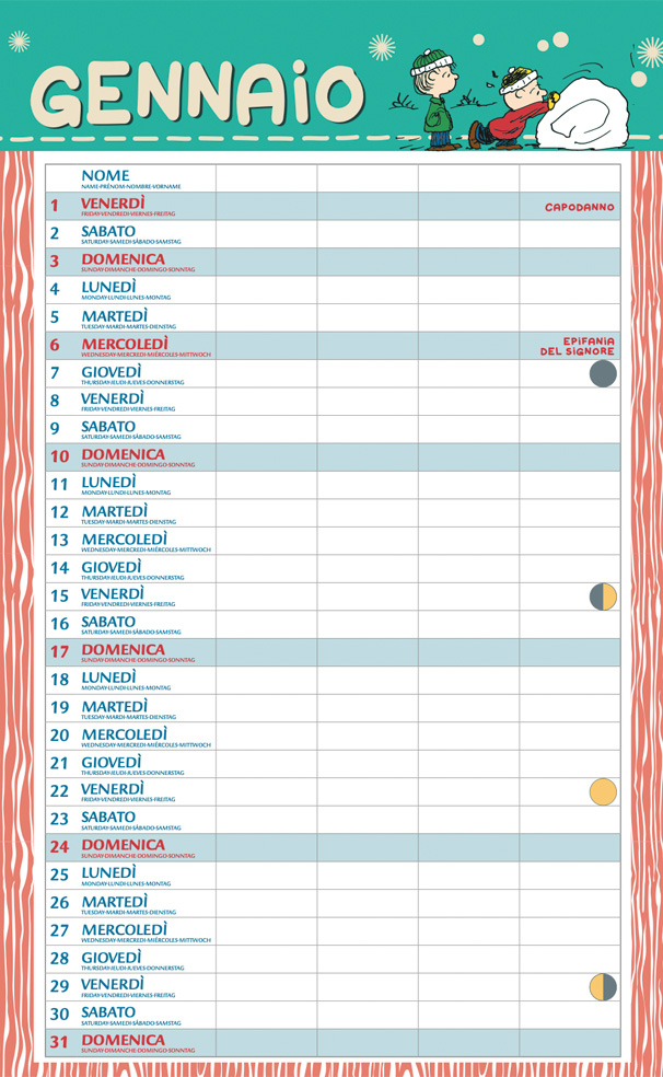 CALENDARIO AGENDA PEANUTS 2027 - immagine 2